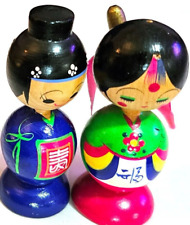 Adorable Pair of Mini Wooden Kokeshi Girls Dolls picture