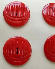 Vintage Buttons -  4 Bright Red Carved Casein 20 mm 
