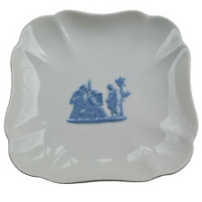 Wedgwood Trinket Dish Queens Ware of Etruria Barlaston Plate White Blue Vintage picture