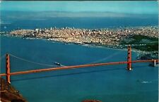 San Francisco California Air View Of Golden Gate Bridge Chrome Vintage Postcard picture