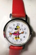 Minnie Mouse Watch Disney Bradley Mechanical Swiss 1j Red Band Silver Case Vintg picture