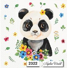 (2322) TWO Individual Paper LUNCHEON Decoupage Napkins - PANDA BEAR FLOWERS picture