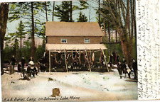Hunters & Dead Deer Camp on Schoodic Lake ME Undivided Postcard c1905 picture