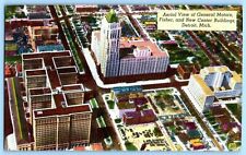 Postcard~ Aerial View~ General Motors, Fisher, & New Center BLD, Detroit, MI picture