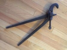 ADJUSTABLE BLACKSMITH PIPE TONGS ANTIQUE SIGNED VINTAGE  RUSTIC DECOR picture