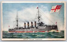 Military~English Cruiser Hampshire & English Flag~Vintage Postcard picture