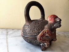 ANTIQUE VARY RARE PRE COLUMBIAN POTTERY STATUE VASE WITH TURTLE DESIGN  picture