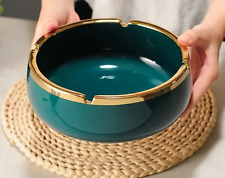 Extra Large 8.66 inches Creative Luxury Golden Edge Ceramic Green Ashtray picture