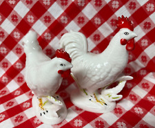 CHARMING Pair of Vintage Lefton Handpainted White Rooster & Hen Chicken picture