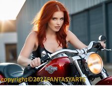 Sexy Hot Redhead Fantasy Girl on Motorcycle E Glossy Photo 8.5