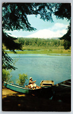 Vintage Postcard WA Mount Adams Trout Lake Fisherman Boat -6399 picture