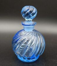 Vintage Czech Glass Perfume Bottle With Stopper Signed Optic Saphire Blue picture