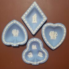 Vintage Wedgwood Jasperware Blue Bridge Playing Cards Trinket Dishes Set of 4 picture