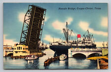 Corpus Christi Texas Bascule Draw Bridge 1930's Boats  TX Linen Postcard picture