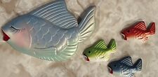 Vintage Chalk Ware Fish Set of 4 Blue Red Green Wall Decor 1960's picture
