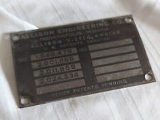 WWII original Allison V-1710 engine data plate for P-38 P-39 P-40 Indiana picture