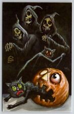 Matthew Kirscht Halloween Witnesses Skelton in Cape Cat Shiverbones Postcard MK picture