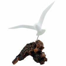 Vintage MCM John Perry Seagull Bird Art Sculpture on Burl Wood Base 9” Wingspan picture