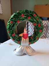 Vintage Lighted Ceramic Atlantic Mold Style Wreath Hand Painted Christmas Decor picture