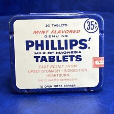 Vtg Phillips Milk of Magnesia Tablets Mint Flavor EMPTY Tin 30 Tablet 35 Cent picture