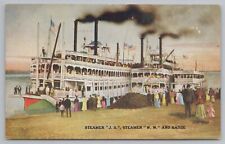 Transportation~Steamer JS Steamer WW And Barge~Vintage Postcard picture