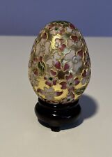 Vintage Chinese Enamel Cloisonne Egg With Stand Raised Floral Design 2 1/2
