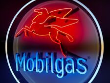 Mobile Oil Gas Pegasus Flying Horse Neon Glass Art Sign Lamp Light Retro Vtg picture