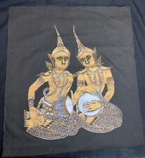 Vintage Temple Rubbing Siam Thai Unframed Cloth Art Mid Century Gold Silver Drum picture