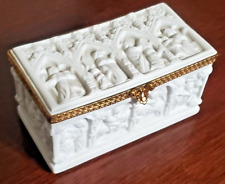 Rare Deep Relief White Limoges Porcelain Jewelry Box, Religious, Gothic Revival picture