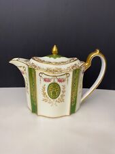 Antique Wedgwood Circa 1770 Queensware Ivory Gold & Green Large Oval Teapot picture
