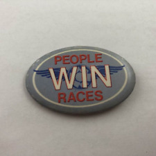 Vintage PEOPLE WIN RACES Button Pin Back picture