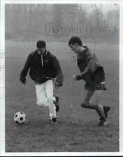 1990 Press Photo Elyria Catholic Soccer, L-R; Chip Fayer, Matt Willoughby picture