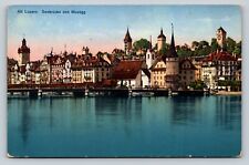  Lake Bridge & Musegg Old Lucerne in Switzerland Vintage Postcard 0562 picture