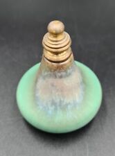 Vintage Miniature Pottery Green Teal Brass Perfume Scent Bottle Vanity Handmade picture