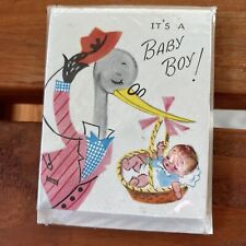 Vtg 12 original Baby Boy Stork Was Birth Announcement Cards Env. 3-7/8” X 3” picture
