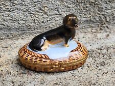 Vintage Artoria Limoges Peint Main Porcelain Dachshund Weiner Dog Trinket Box picture