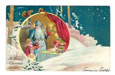 1906 Christmas Postcard Blue Robed Santa With Children & Cookies picture