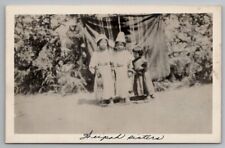 Native American Indian Girls Beaded Fez Caps Plateau Bag Puppy Postcard U25 picture