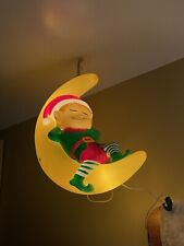 Elf On The Moon Christmas Holiday Decoration Light Up Blow Mold 22.5” picture