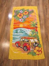 Vintage Beach Towel Surfing, Hawaii, Woodie wagon picture