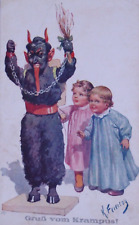Fantasy Gruss Von Krampus Children Signed Feiertag Vintage Christmas Postcard picture