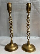 Pair Of Antique Open Barley Twist Brass Candlestick w Round Base From India 11
