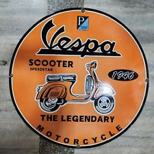 VESPA SCOOTER PORCELAIN ENAMEL SIGN 30 INCHES ROUND picture