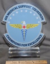 HUGE heavy 6th MEDICAL SUPPORT SQN Commander's lucite desk plaque emblem crest  picture