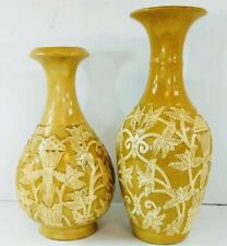  2 Mid-Century Yellow Gold Saffron Vases  Baum Brothers Boho Daffodils Spring picture