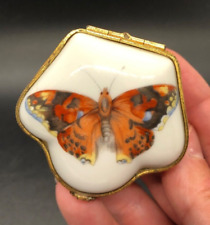 France Decor De LIMOGES Hand Painted BUTTERFLY Hinged Trinket Box picture
