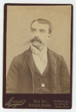 Antique Circa 1880s Cabinet Card Handsome Man With Unique Mustache Boston, MA picture