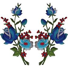 Pair of Flower Embroidered Patches Iron Sew On Floral Patch Badge Craft Applique picture