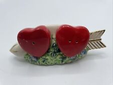 Vintage Two Hearts with Arrow Salt Pepper Shaker Red Love Valentines Day picture