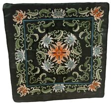 Silk Asian Oriental Pillow Cover Dark green Floral Embroidered Silk Satin 16x16